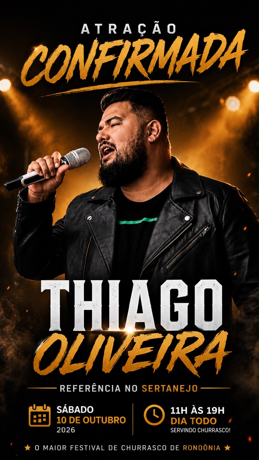 Thiago Oliveira — atração musical confirmada do Festival de Churrasco Premium 2026